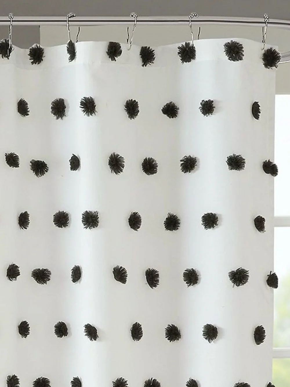 Madison Park Lauren White Shower Curtain with Black Dot Pattern